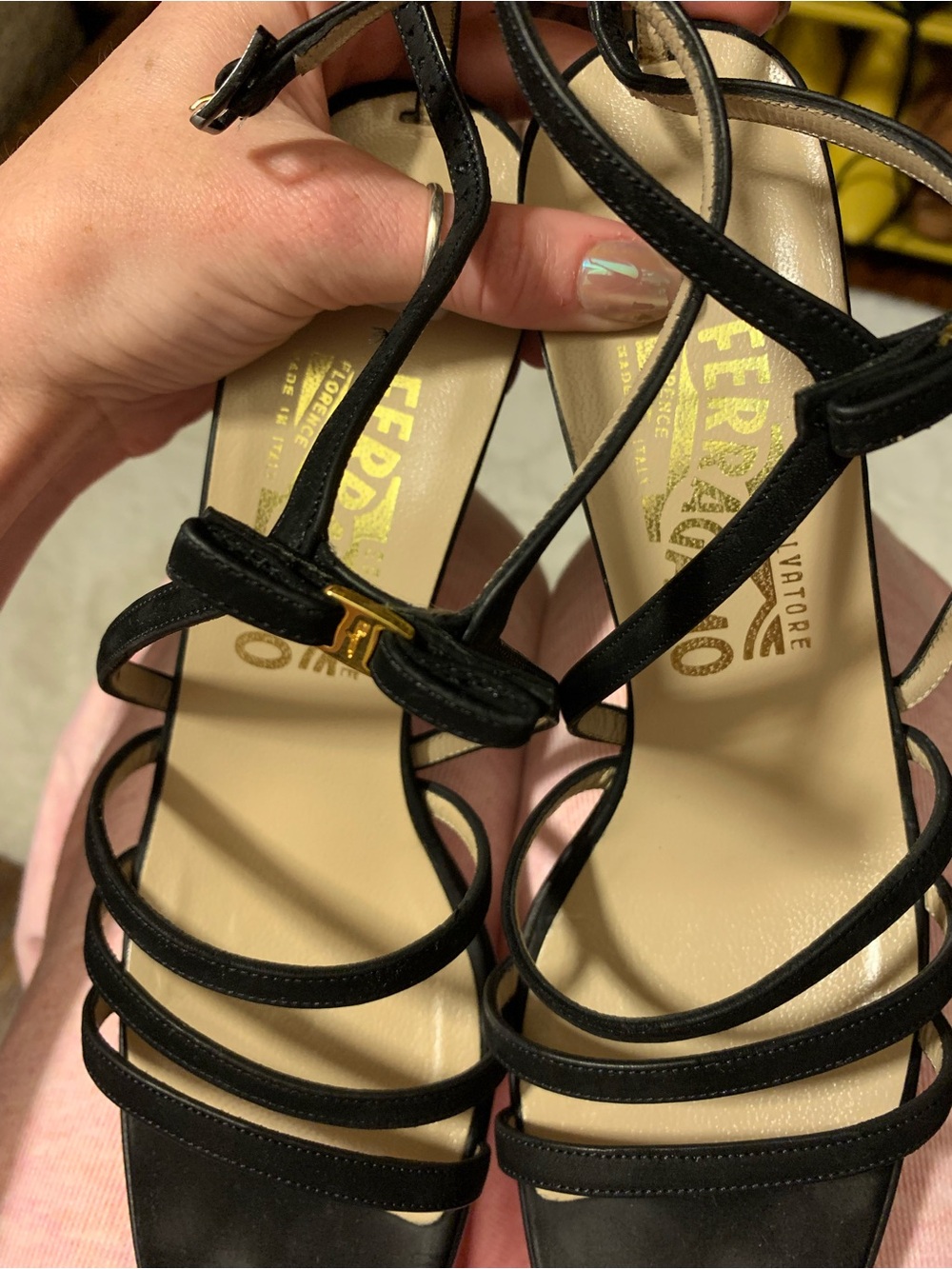 Salvatore Ferragamo Black Strappy Heels Size 8